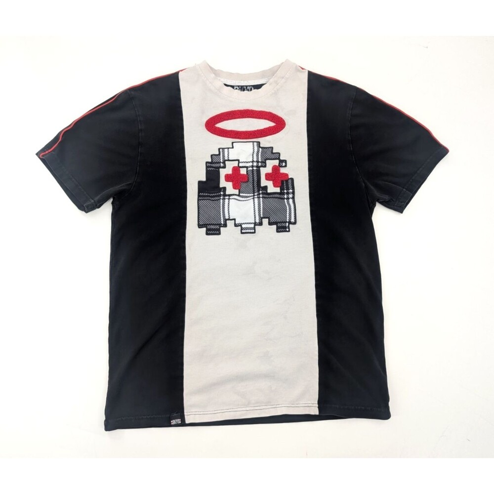 BKYS Distressed Pac-Man Ghost Invader Fuzzy Halo Short Sleeve T-Shirt Size Small